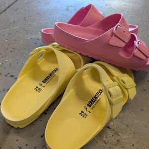 Birkenstock Pink and Yellow Sandals with Knotted Design
